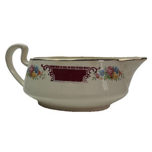 Homer Laughlin Majestic Cranberry Gravy Boat Multicolor Floral Burgandyband VTG